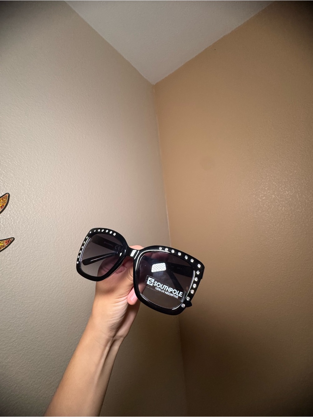 South Pole Black Y2K Oversized Square Sunglasses with Stud Detailing